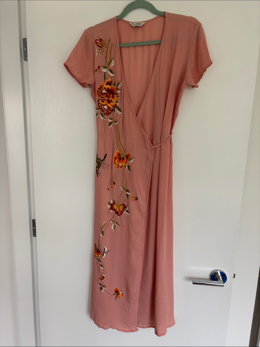 Miss Selfridge Dusty Pink Embroidered Wrap Midi Dress